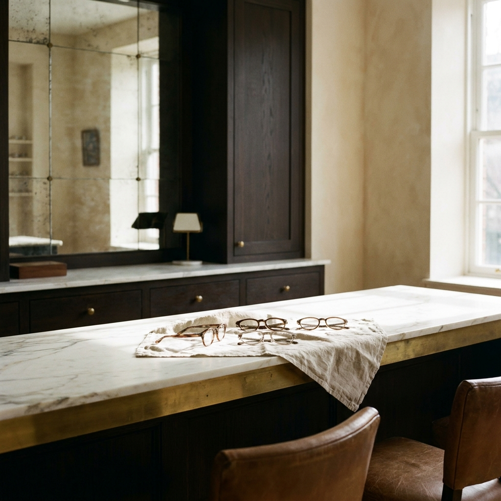 Interior del atelier Bespoke visto a través de una lente